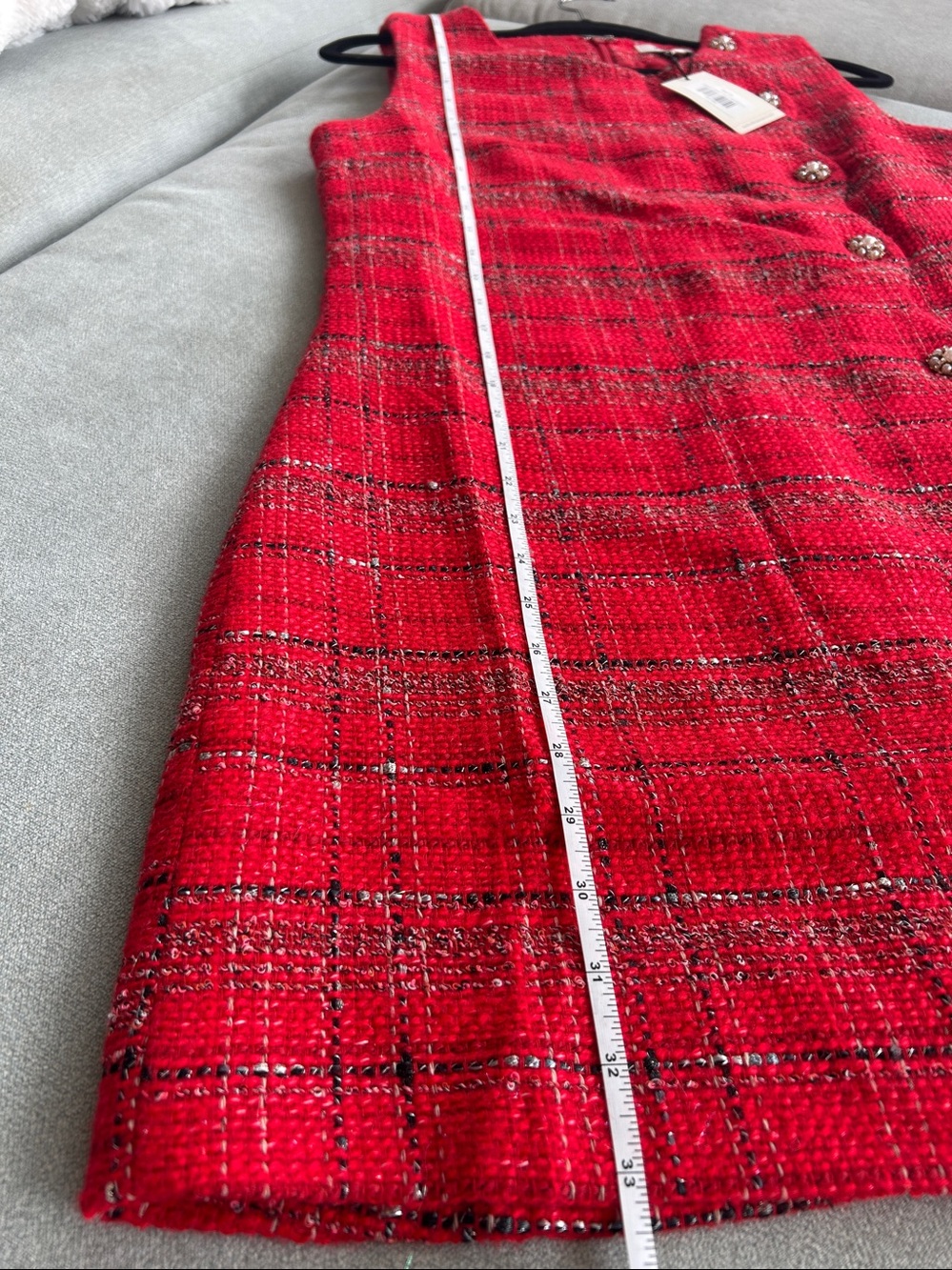 NWT Avara Noelle Red Tweed Pearl Button Mini Dress Size Medium MSRP $98 - Picture 8 of 10